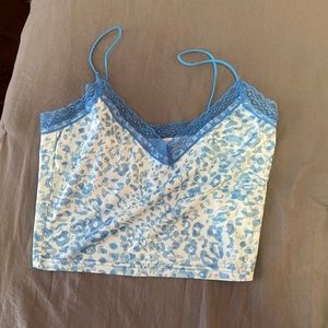 Blue and White Cheetah Print Crop Top